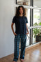Women summer pajama set Navy Tee + Navy X Petroleum Plaid Pants